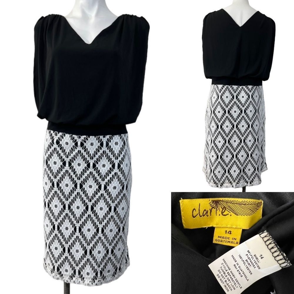 Clari.e. Black Dress w/ White Crochet Overlay size 14